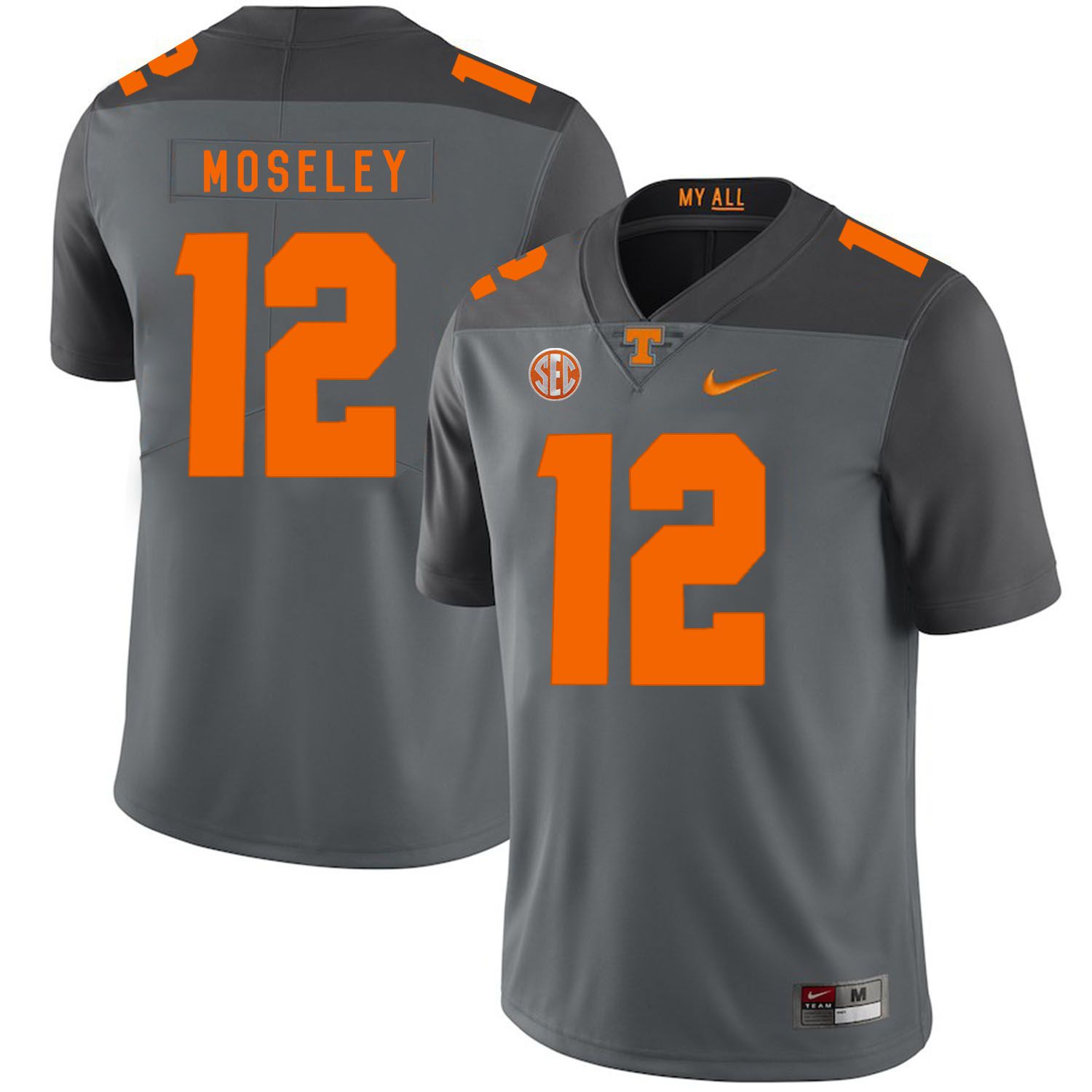 Men Tennessee Volunteers #12 Moseley Grey Customized NCAA Jerseys->customized ncaa jersey->Custom Jersey